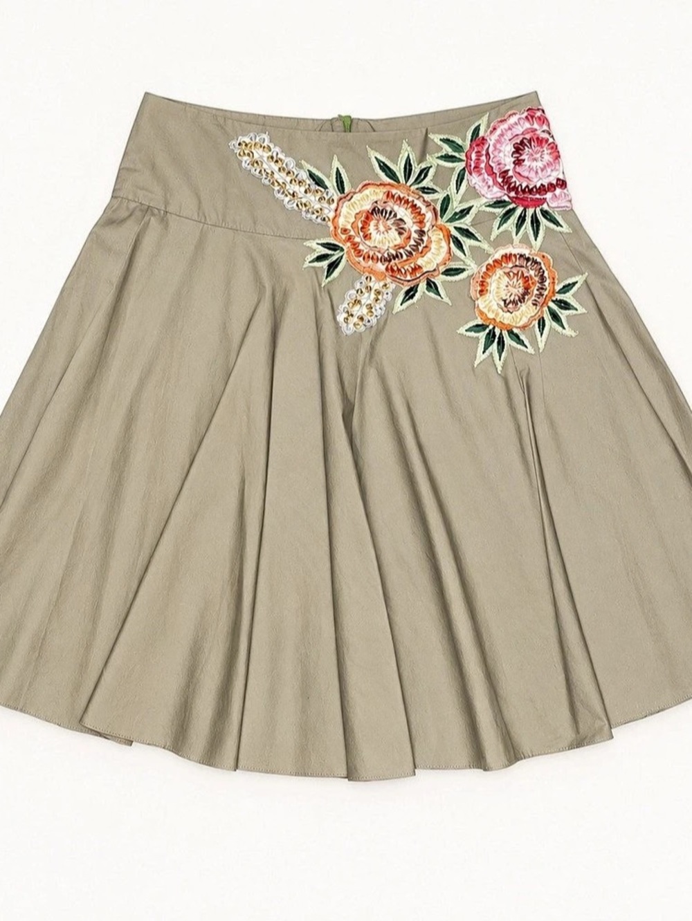 Ariella Floral Embroidered Cotton A-Line Skirt Size S